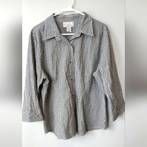 Real Comfort Black & White Gingham Button Down Shirt Woman's XL Office Casual